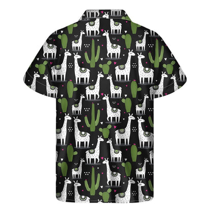 Cactus And Llama Pattern Print Mens Short Sleeve Shirt Hawaiian