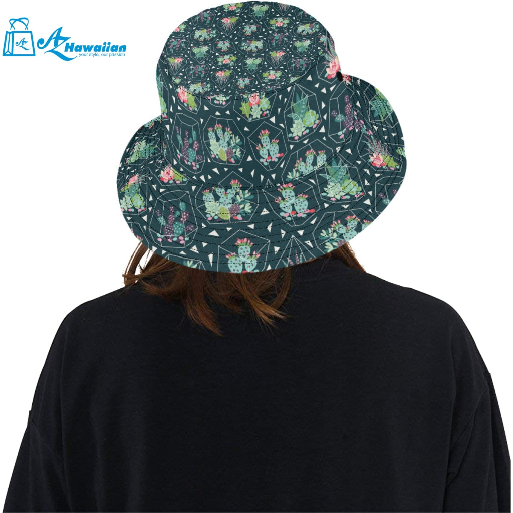 Cactus glass terrarium pattern Unisex Bucket Hat