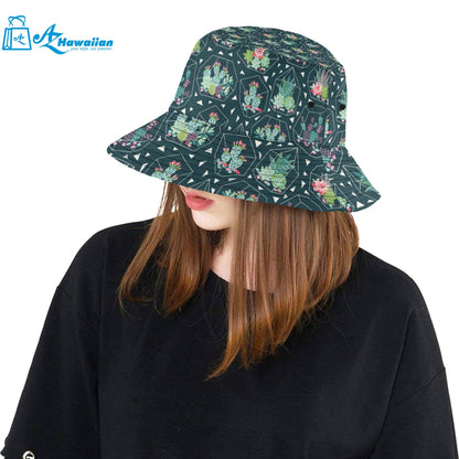 Cactus glass terrarium pattern Unisex Bucket Hat