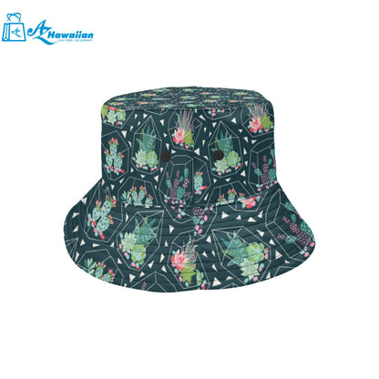 Cactus glass terrarium pattern Unisex Bucket Hat