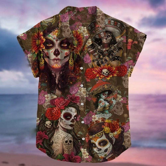 Calavera Sugar Skull Lady Unisex Hawaiian Aloha Shirts #DH