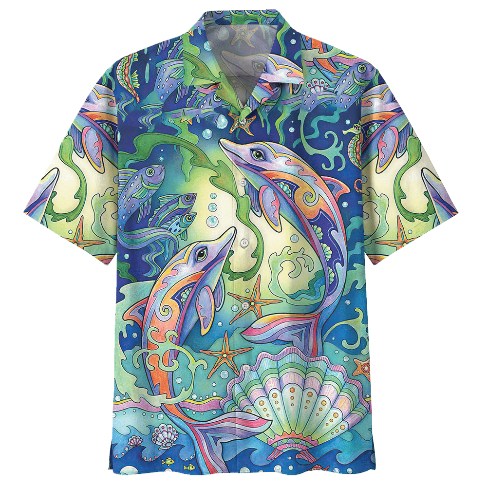 Dolphin  Blue Unique Design Unisex Hawaiian Shirt 