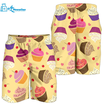 Cake Cupcake Heart Cherry Pattern Men Shorts