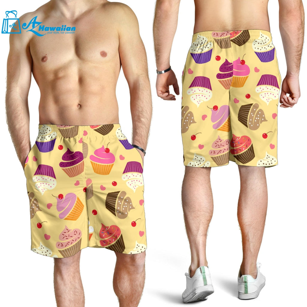 Cake Cupcake Heart Cherry Pattern Men Shorts