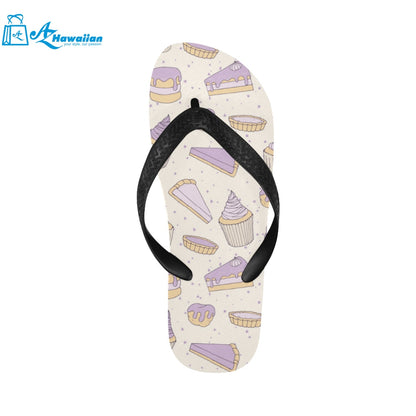 Cakes pies tarts muffins and eclairs purple bluebe Unisex Flip Flops