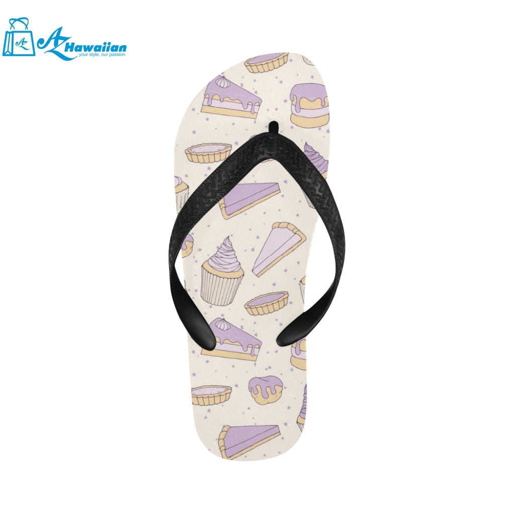 Cakes pies tarts muffins and eclairs purple bluebe Unisex Flip Flops