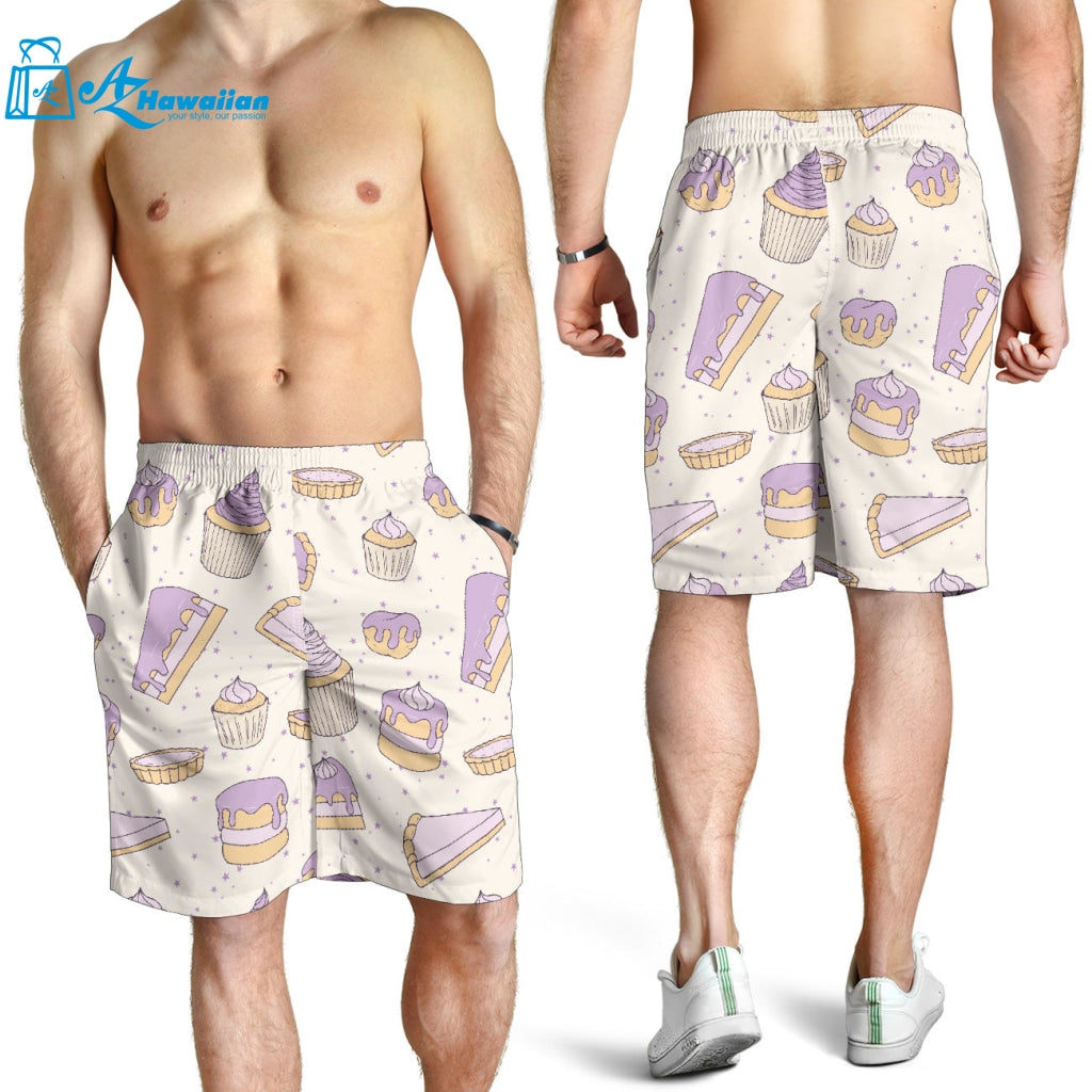 Cakes Pies Tarts Muffins And Eclairs Purple Blueberry Topping Pattern Men Shorts