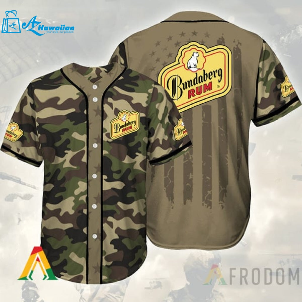 Camouflage Green Brown Bundaberg Rum Baseball Jersey