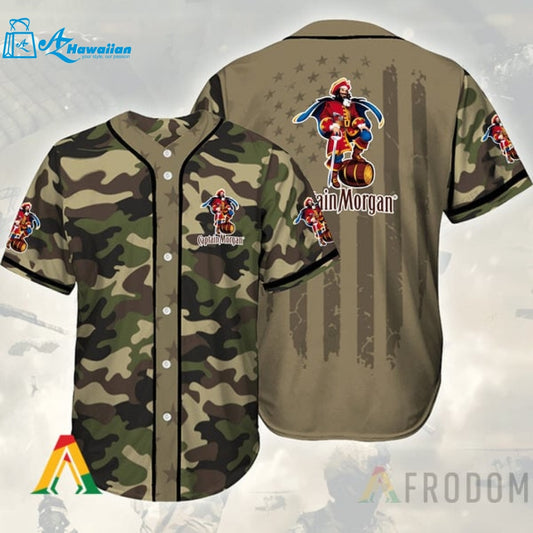 Camouflage Green Brown Captain Morgan Baseball Jersey