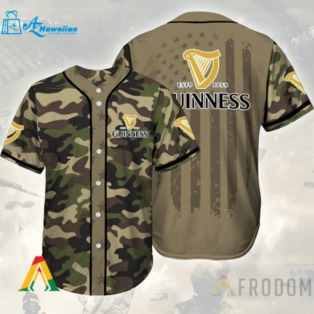 Camouflage Green Brown Guinness Beer Baseball Jersey