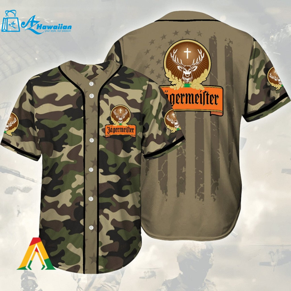 Camouflage Green Brown Jagermeister Baseball Jersey