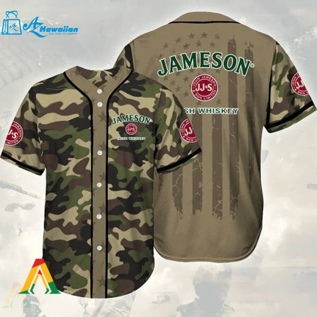 Camouflage Green Brown Jameson Whiskey Baseball Jersey