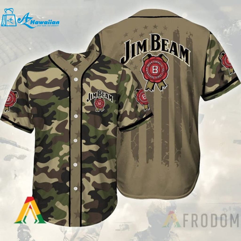 Camouflage Green Brown Jim Beam Baseball Jersey