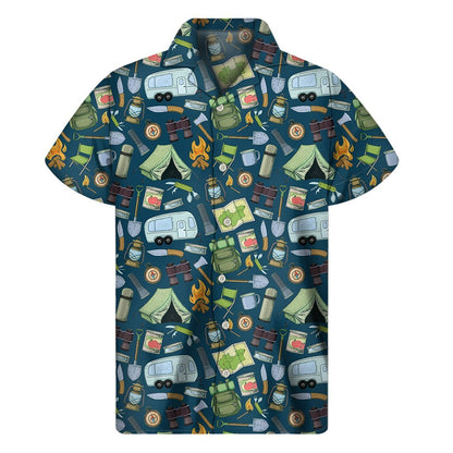 Camping Equipment Pattern Print Mens Short Sleeve Shirt Hawaiian