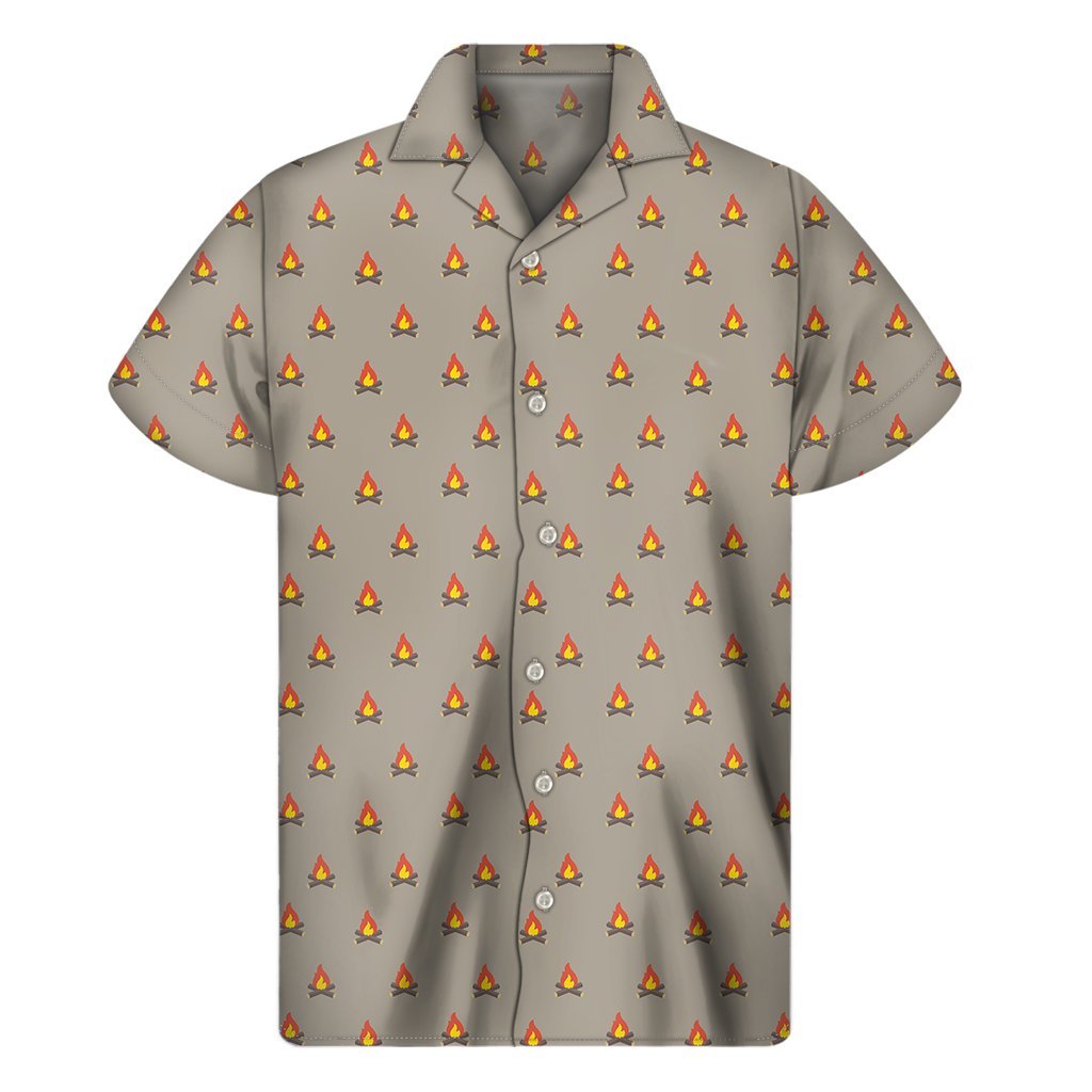 Camping Fire Pattern Print Mens Short Sleeve Shirt Hawaiian