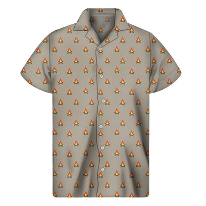 Camping Fire Pattern Print Mens Short Sleeve Shirt Hawaiian