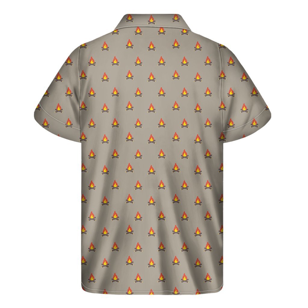 Camping Fire Pattern Print Mens Short Sleeve Shirt Hawaiian