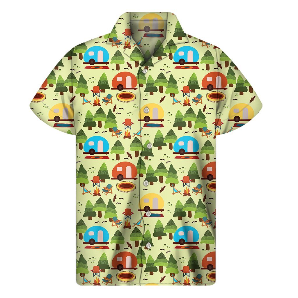 Camping Picnic Pattern Print Mens Short Sleeve Shirt Hawaiian