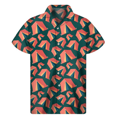 Camping Tent Pattern Print Mens Short Sleeve Shirt Hawaiian