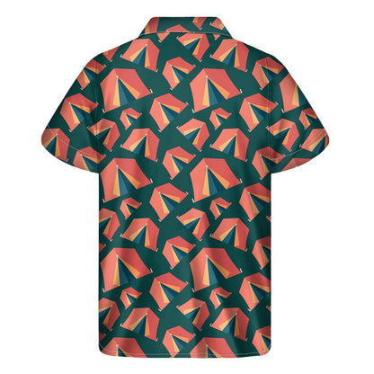 Camping Tent Pattern Print Mens Short Sleeve Shirt Hawaiian