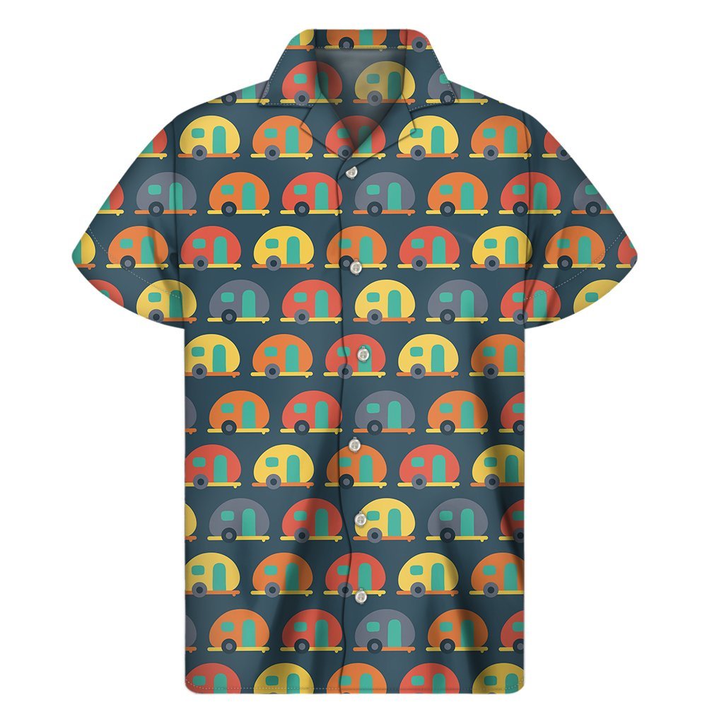 Camping Van Pattern Print Mens Short Sleeve Shirt Hawaiian