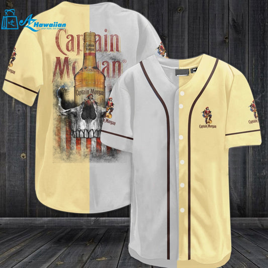 Captain Morgan Skull USA Flag All Over Print Unisex Baseball Jersey Yellow