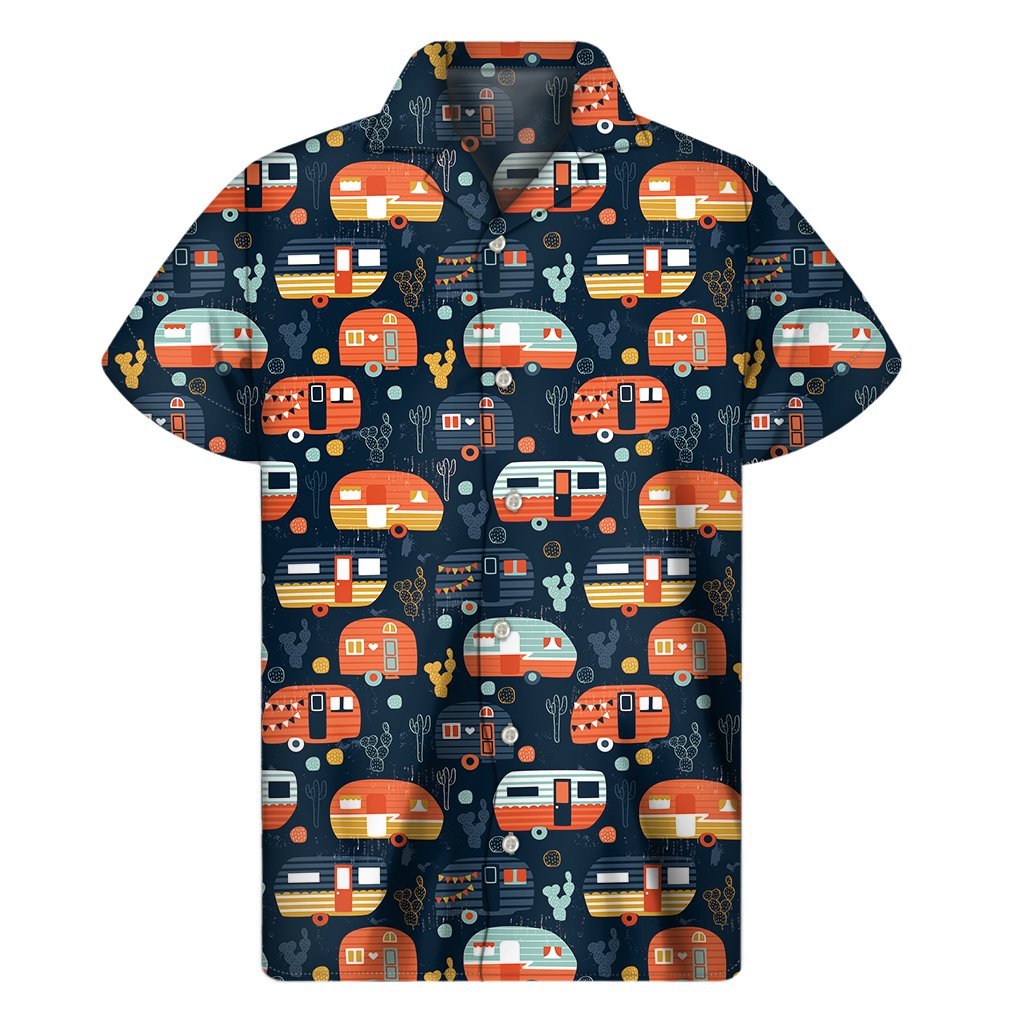 Caravan Camping Pattern Print Mens Short Sleeve Shirt Hawaiian