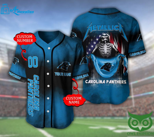 Carolina Panthers 3D Personalized Gift, Custom Name Number Metallica Baseball Jersey