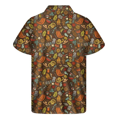 Cartoon Camping Pattern Print Mens Short Sleeve Shirt Hawaiian