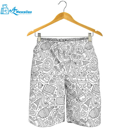 Cartoon Hand Drawn Ice Cream Black White Men Shorts