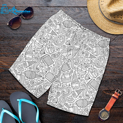 Cartoon Hand Drawn Ice Cream Black White Men Shorts