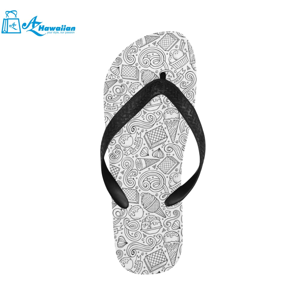 Cartoon hand drawn ice cream black white Unisex Flip Flops