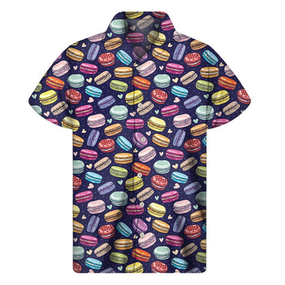 Cartoon Macaron Pattern Print Mens Short Sleeve Shirt Hawaiian