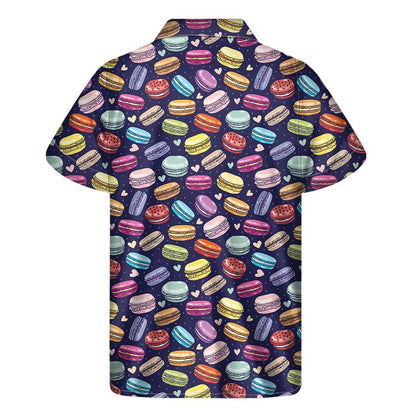 Cartoon Macaron Pattern Print Mens Short Sleeve Shirt Hawaiian