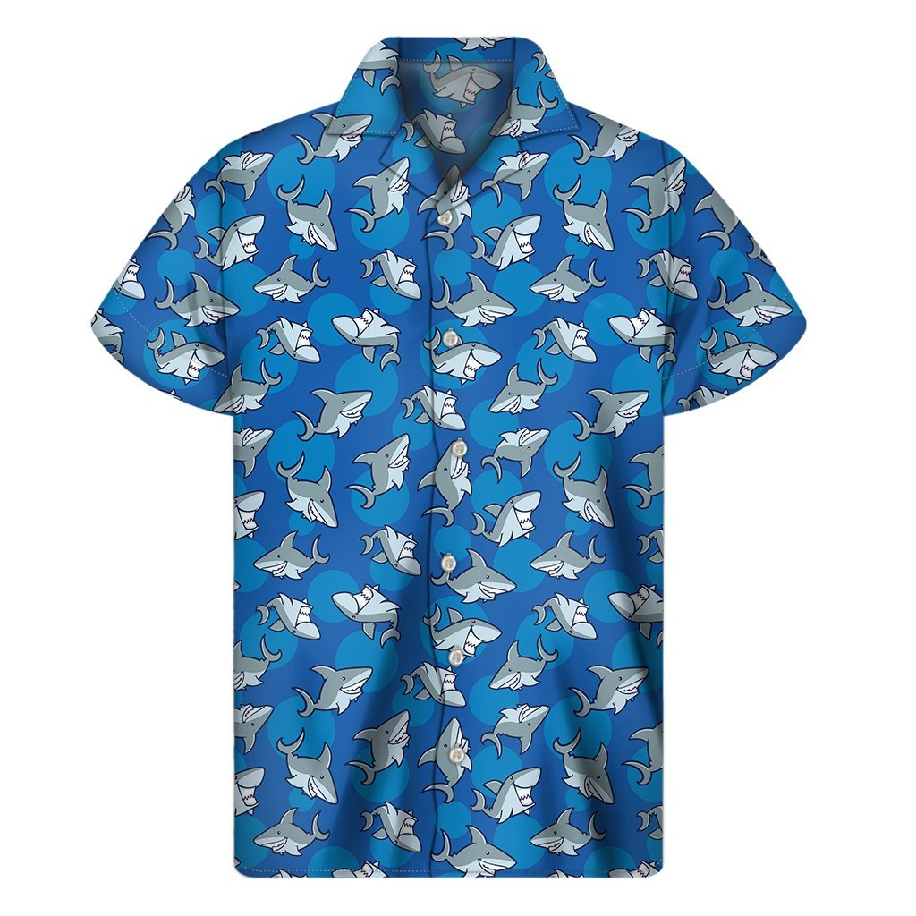 Cartoon Shark Pattern Print Mens Short Sleeve Shirt Hawaiian