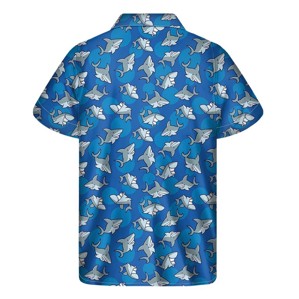 Cartoon Shark Pattern Print Mens Short Sleeve Shirt Hawaiian