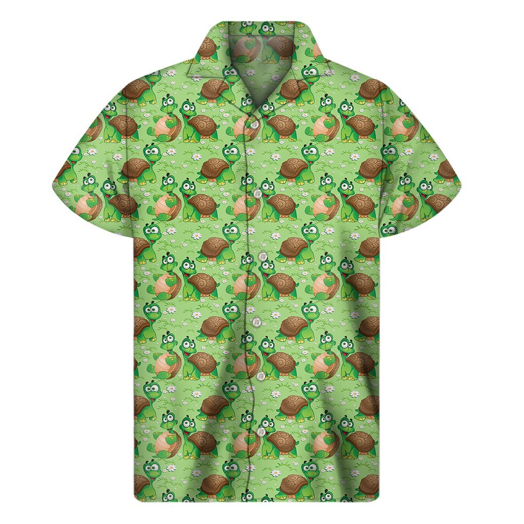 Cartoon Turtle Pattern Print Mens Short Sleeve Shirt Hawaiian