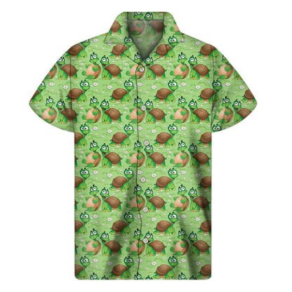 Cartoon Turtle Pattern Print Mens Short Sleeve Shirt Hawaiian