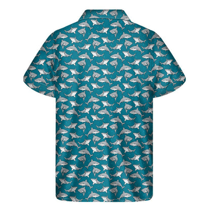 Cartoon White Shark Pattern Print Mens Short Sleeve Shirt Hawaiian