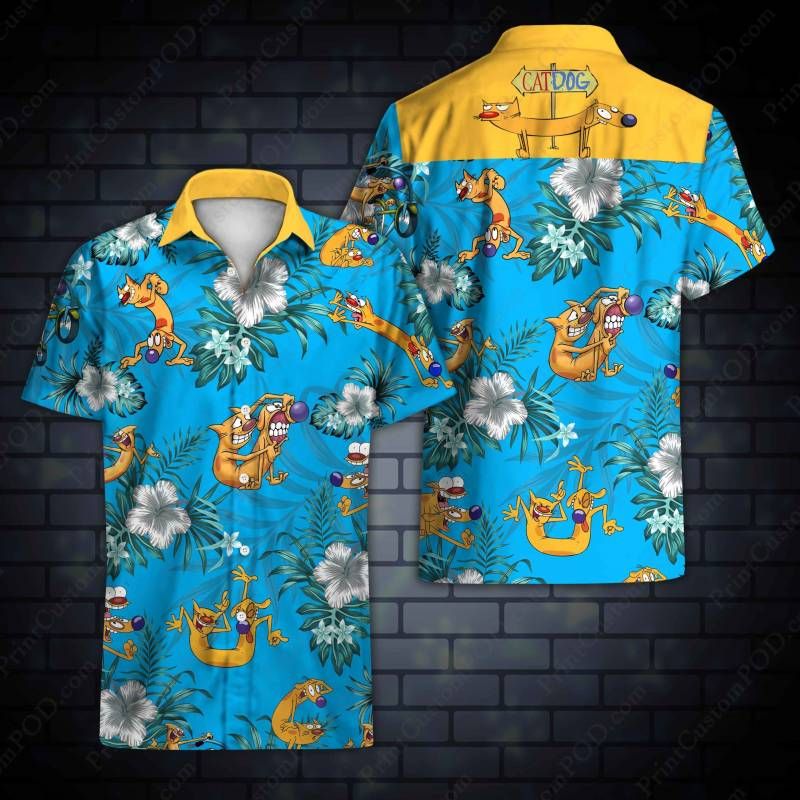 Catdog Hawaiian Graphic Print Short Sleeve 