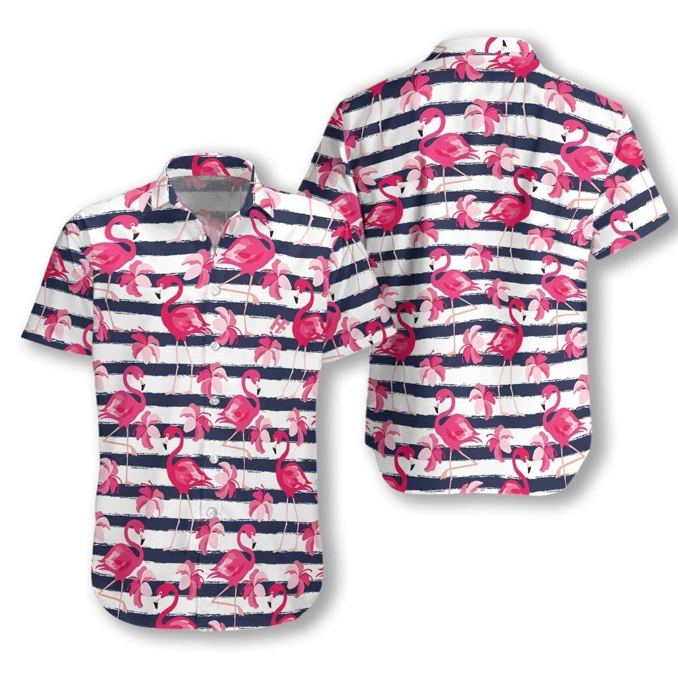 Stripes Pattern Flamingo Hawaiian Aloha Shirts