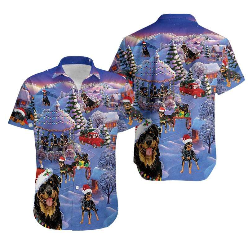 Funny Santa Rottweiler Blue Hawaiian Aloha Shirts #51220l