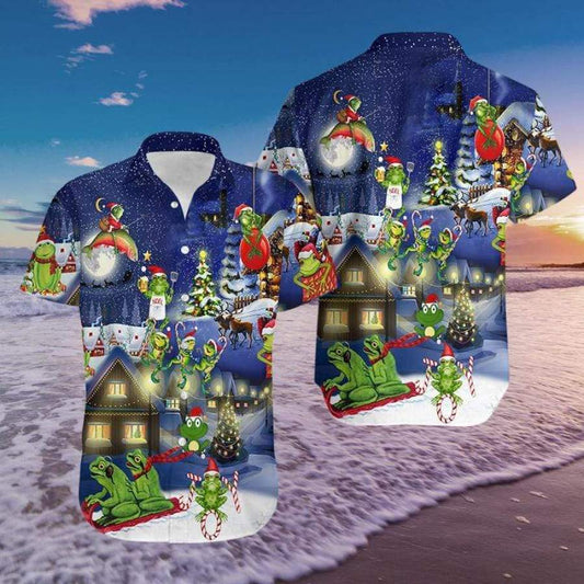 Hawaiian Aloha Shirts Frogs On Night Christmas #DH