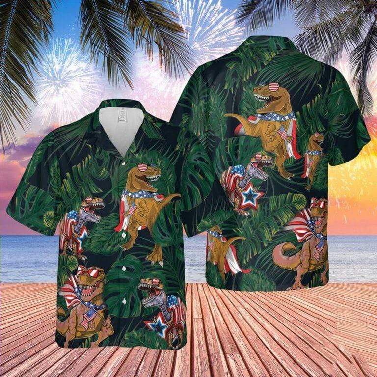 Hawaiian Aloha Shirts T-Rex 4Th July