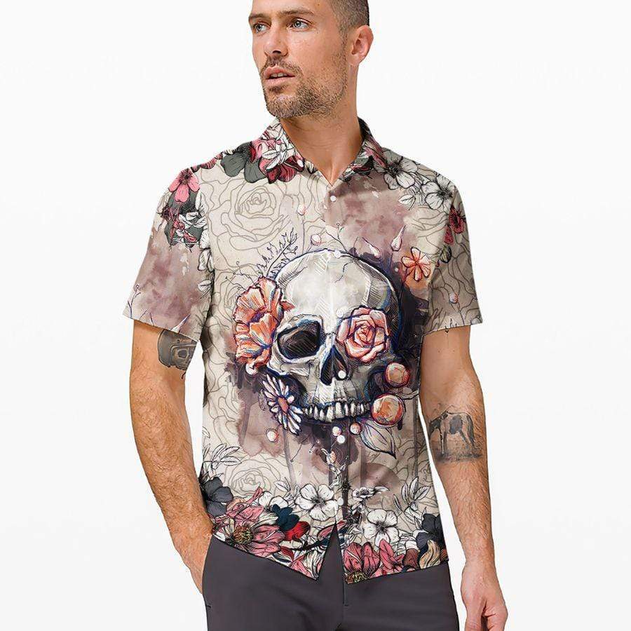 Hawaiian Aloha Shirts Skull Flower #DH