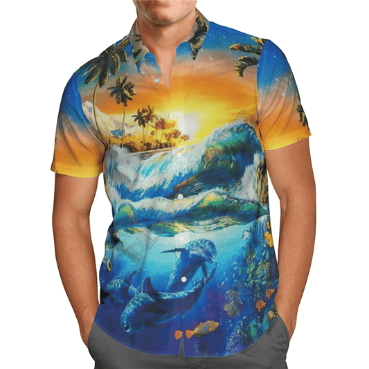 Flowers Dolphin  Colorful Awesome Design Unisex Hawaiian Shirt  