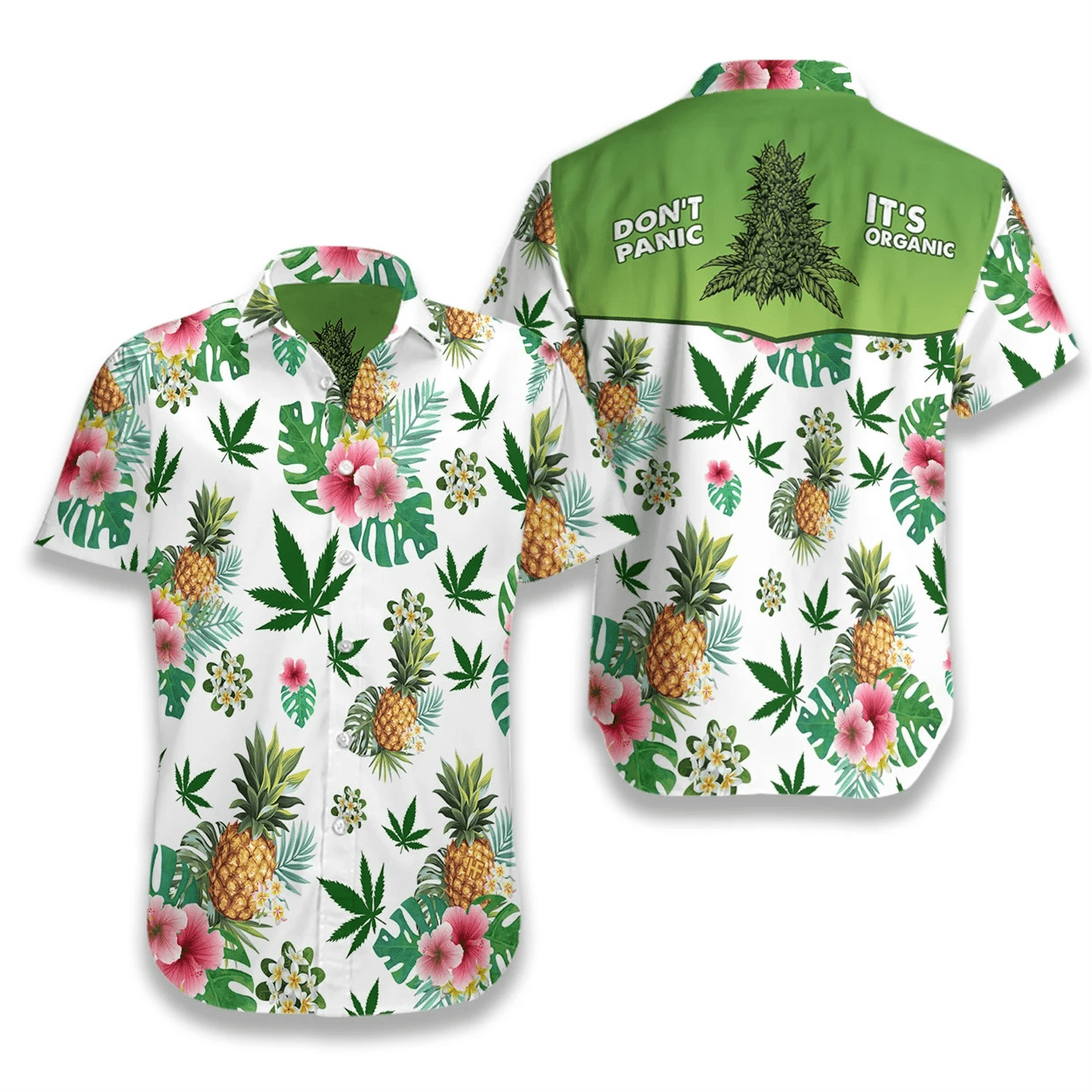 Hawaiian Aloha Shirts Weed Don't Panic It's Organic