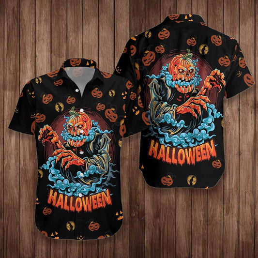 Hawaiian Aloha Shirts Scary Pumpkin Halloween