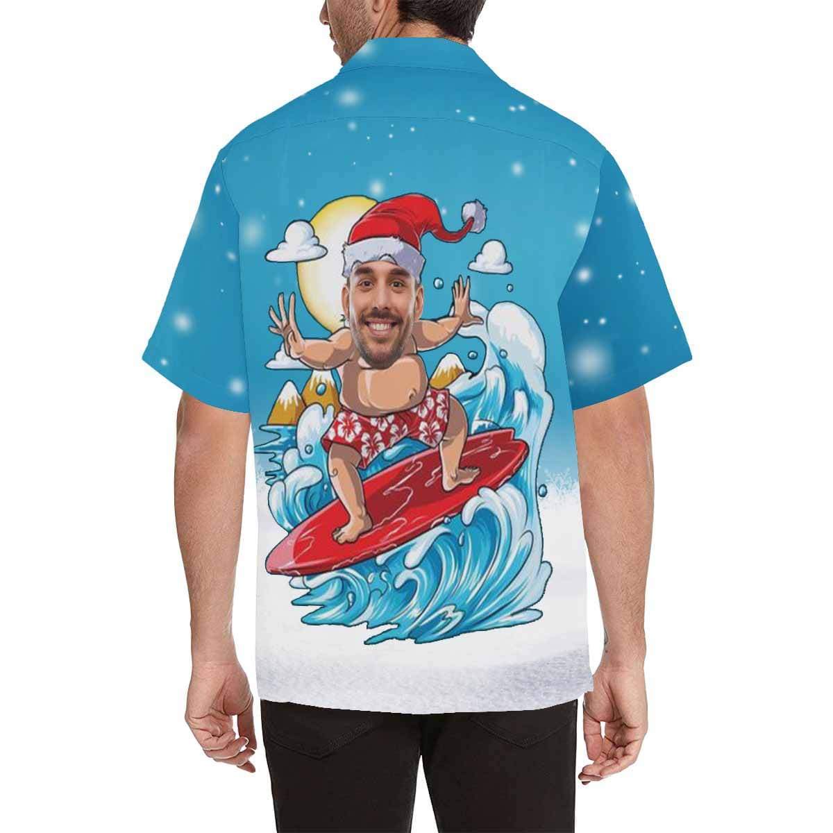 Custom Face Christmas Hat Men's Hawaiian Shirt