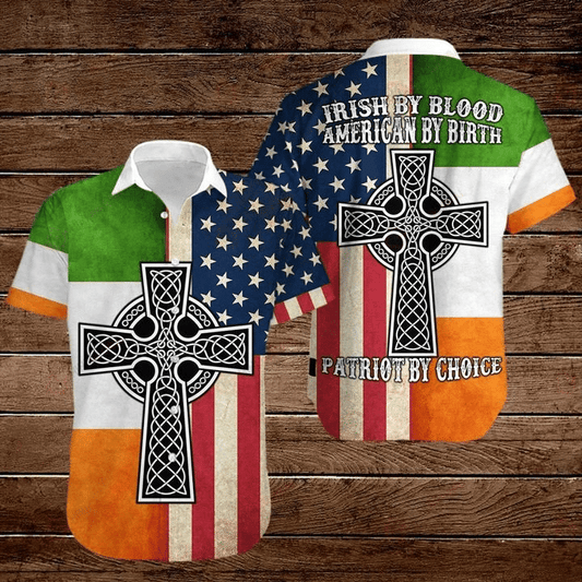 Celtic Cross 4th Of July Independence Day Irish By Blood Patriot By Choice Graphic Print Short Sleeve 